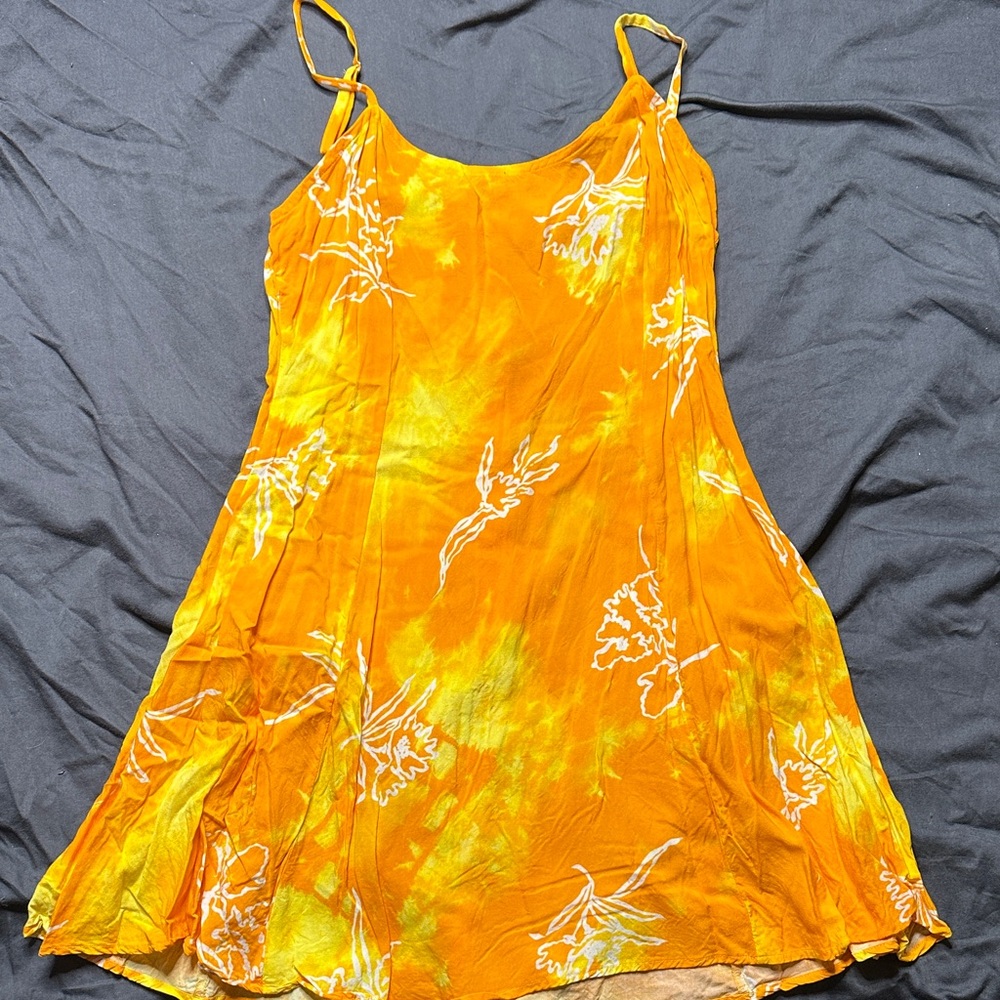 Vibrant Orange Floral Mini Dress - Picture 1 of 3